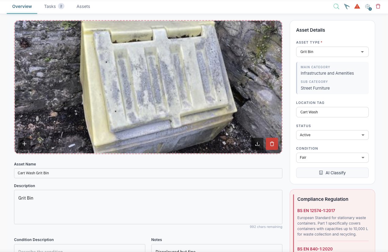 A grit bin's asset record in Civic.ly