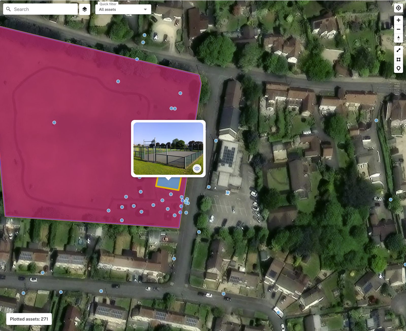Banwell's assets on the Civic.ly map, with the Recreation Ground drawn as an area